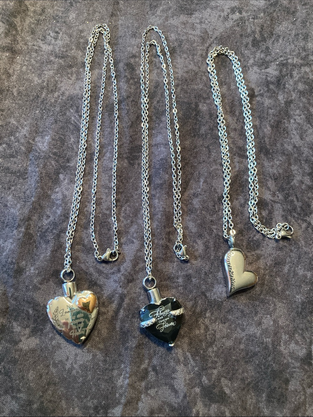 3 Mini Cremation Urn Heart Necklaces